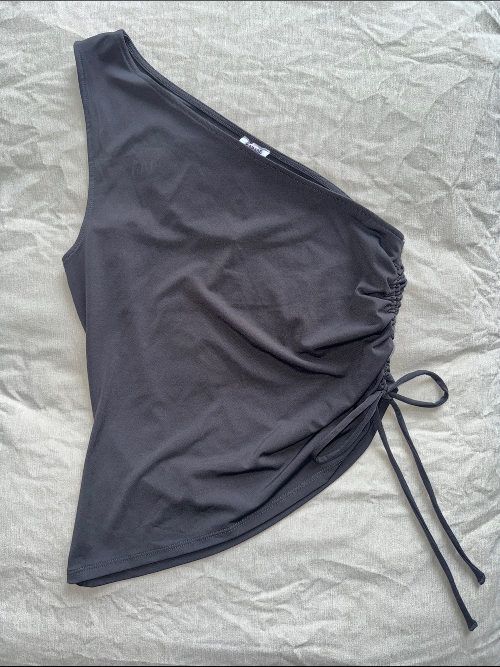 Garage One-Shoulder Slate Gray Top with Side Tie